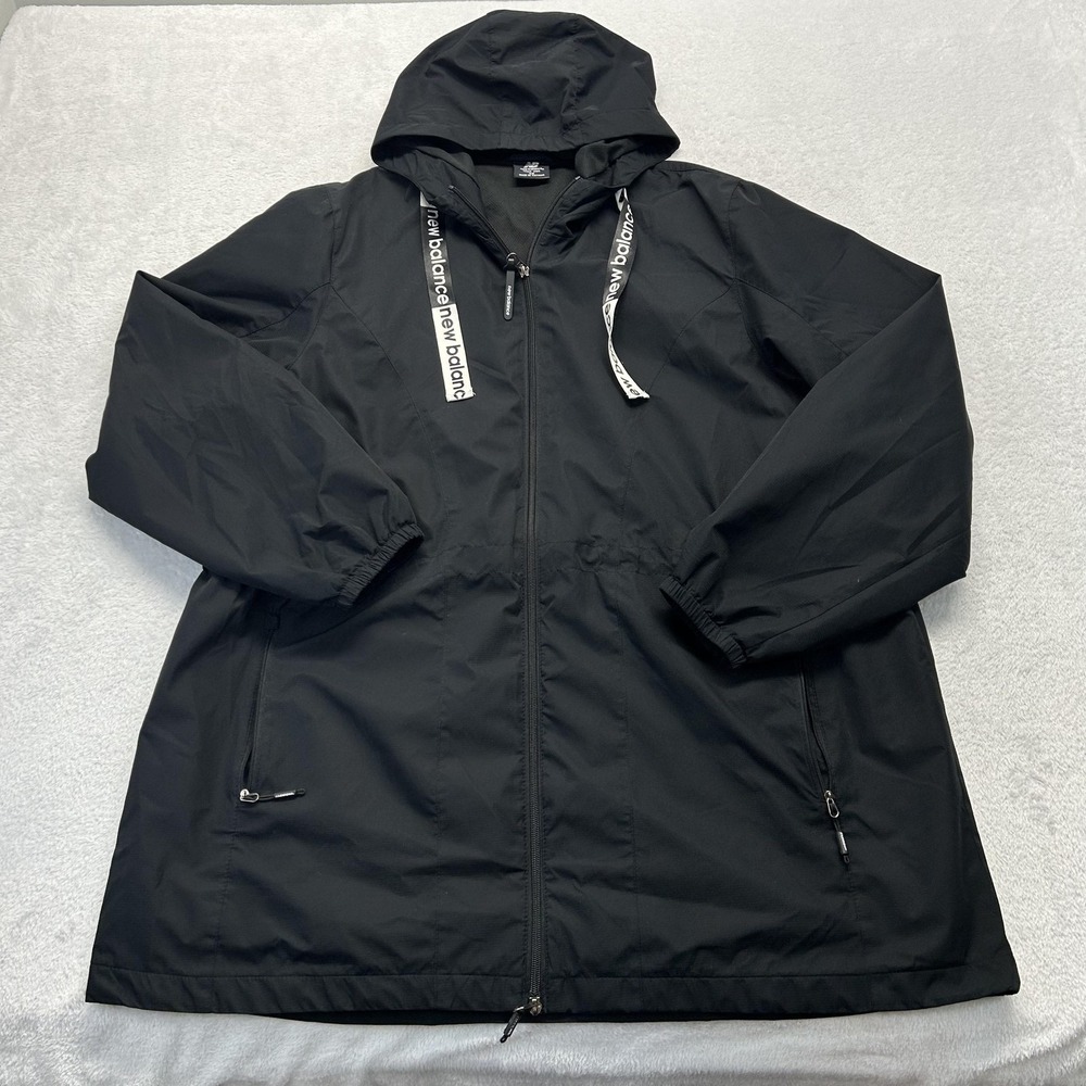 New Balance Jacket Womens 2XL Black Windbreaker Hooded Zip Lined Lightweight